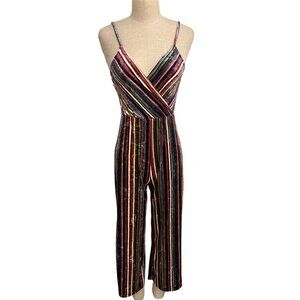 Hiatus Multicolor Striped Velvet Jumpsuit With Spaghetti Straps V-Neckline Cropp